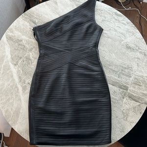 BCBG Black One Shoulder Black Satin Dress Size 4